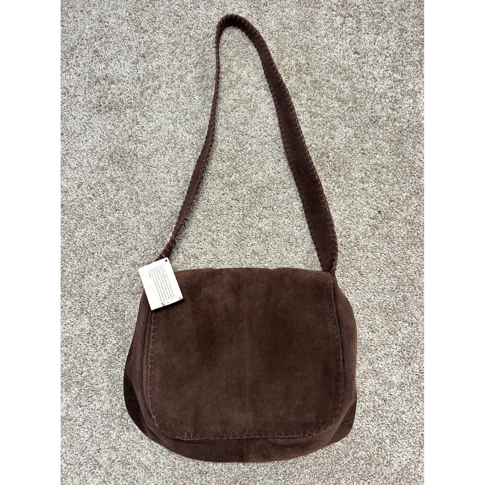 Vintage Polo Jeans Co Ralph Lauren Brown Suede Shoulder Bag Whipstitch Y2K